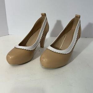 Women’s Block heels Round Toe Mary Jane Shoes Strapless Tan | Women Size 7.5/8